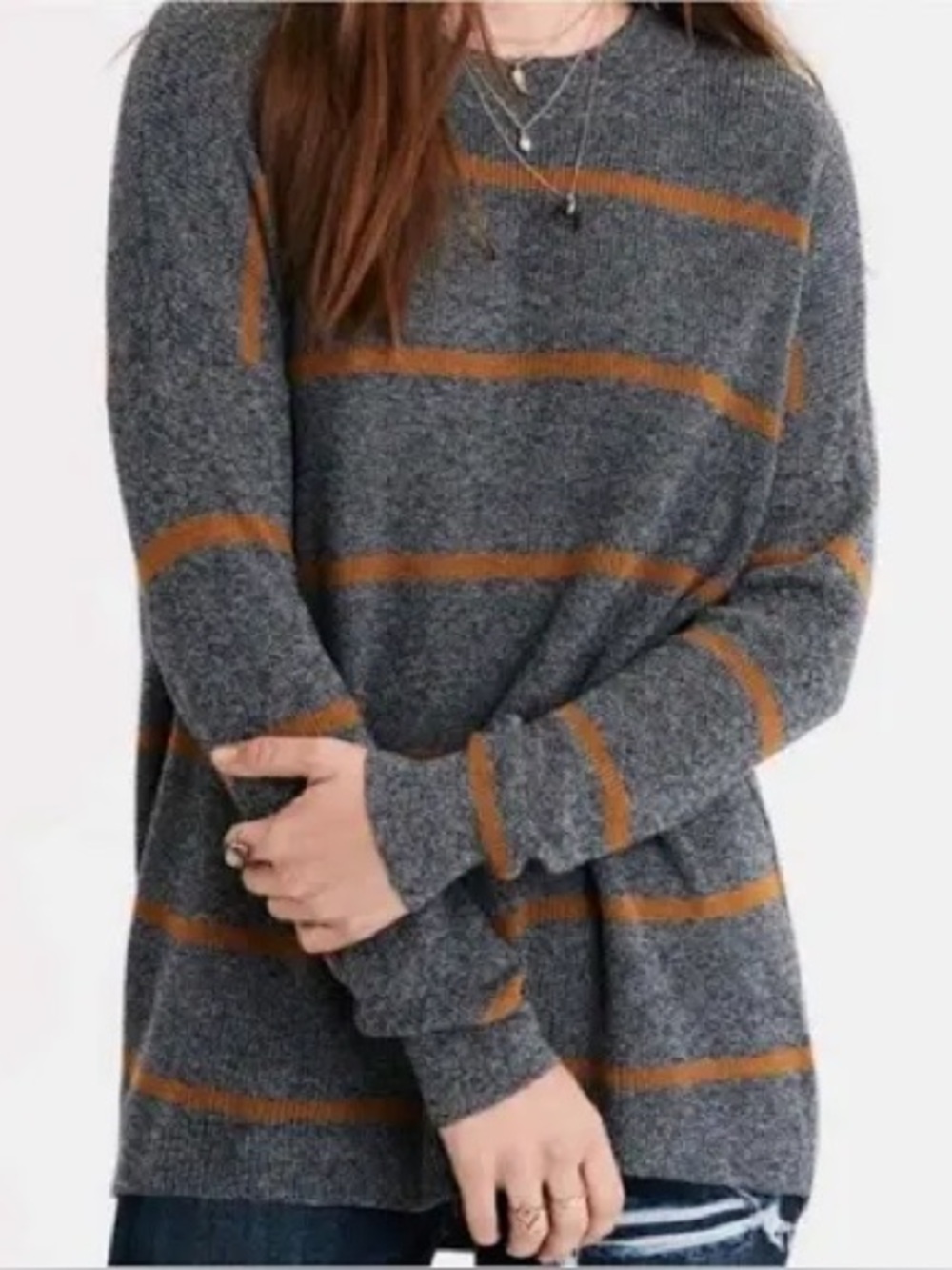 American eagle jeggings fit grey brown striped crewneck sweater tunic knit XL
